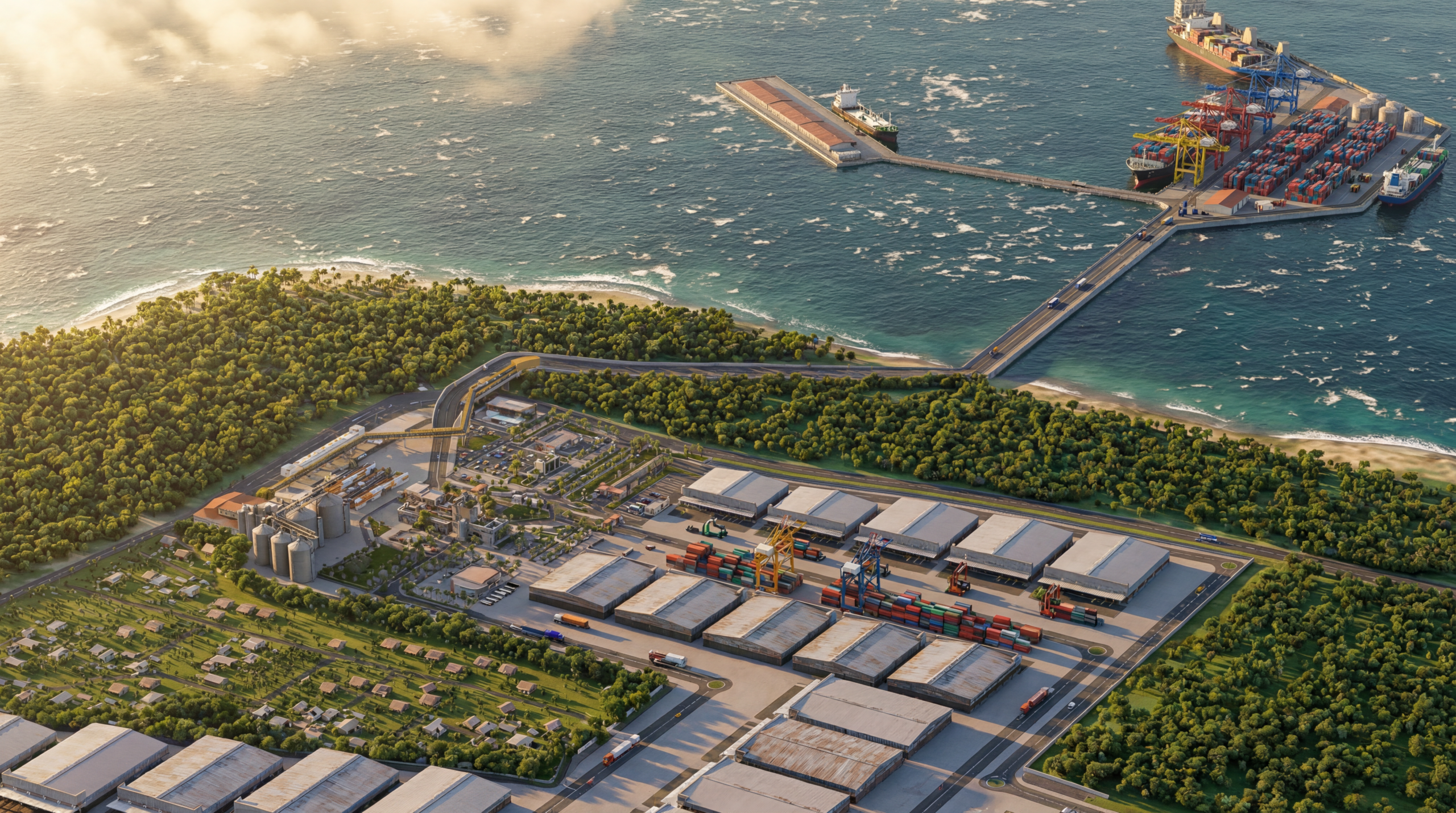 Ultra-Realistic Drone Photography – Coastal Port Development